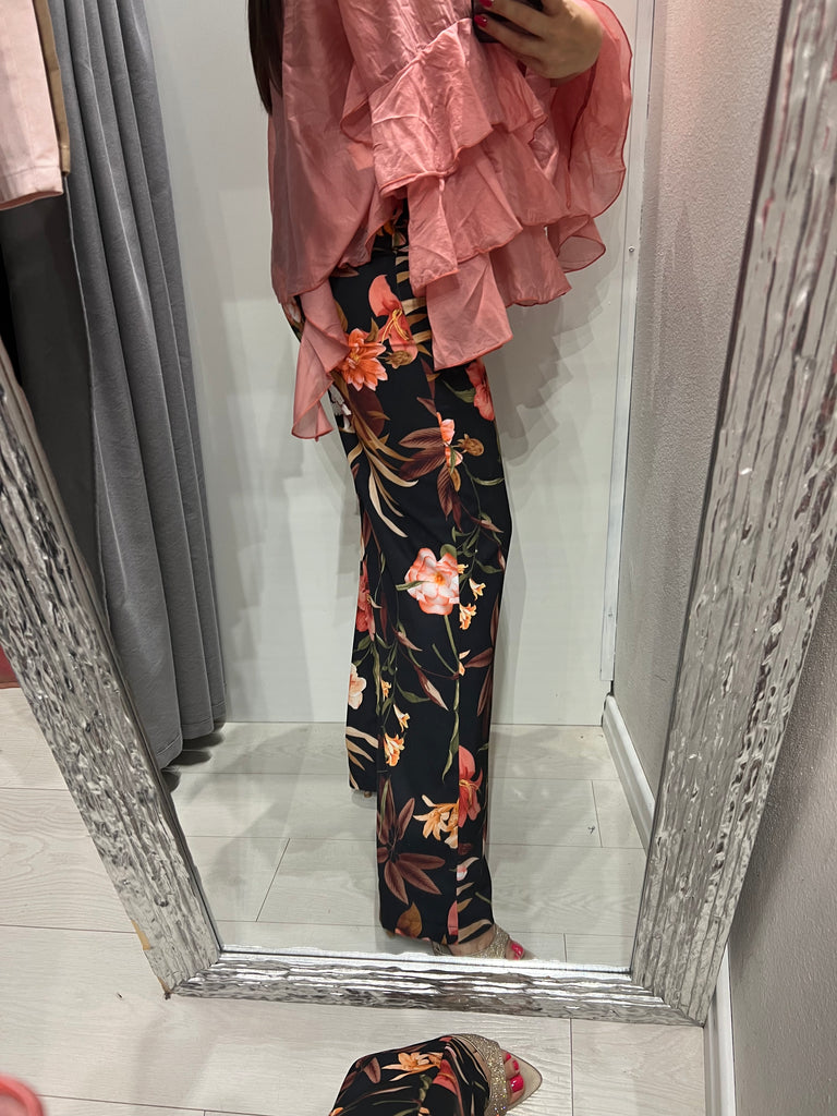 MSS💥ViCOLO•Pantalone palazzo floreale base nera
