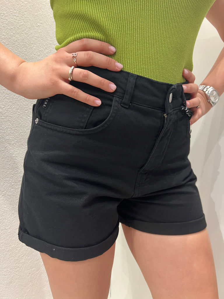 MSS💥HaveOne•Shorts in jeans con risvolto•Nero