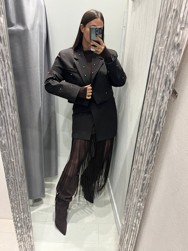 BLK30 LUMINA•Giacca crop moro strass