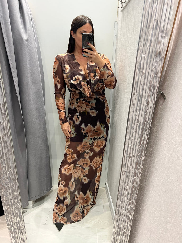 BLK30 LUMINA•Abito floreale stampa moro