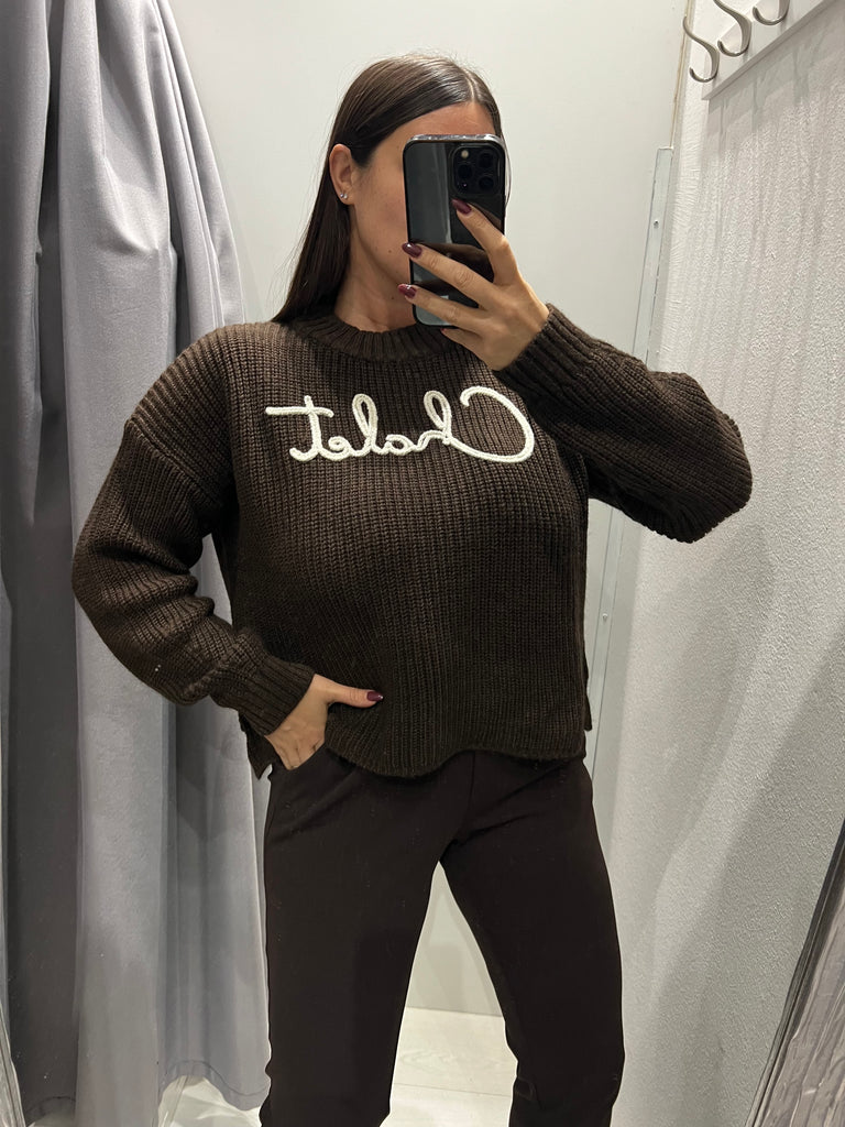 LUMINA•Maglione moro scritta lurex Chalet