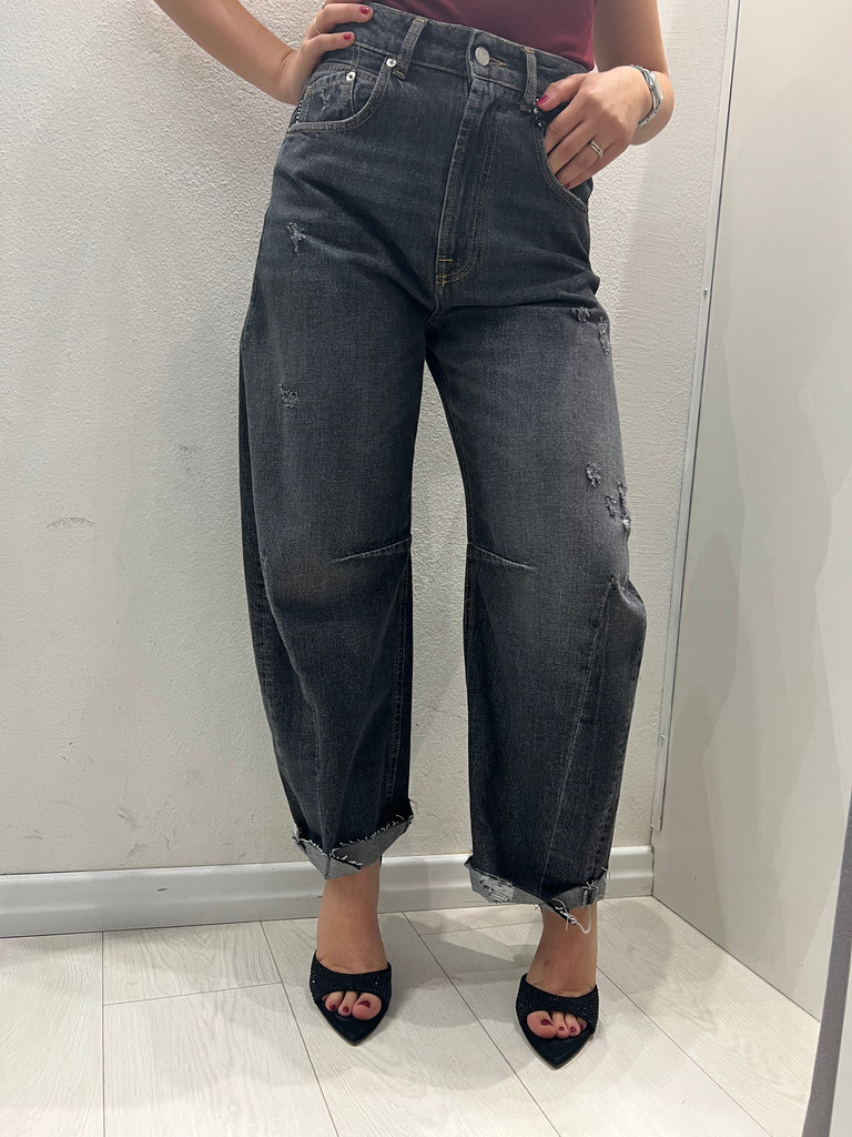 HaveOne•Jeans barrel Barbara con rotture nero
