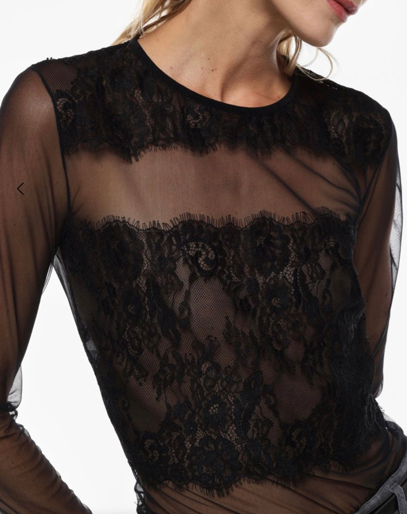 IMPERIAL•Maglia velata in tulle con fasce di pizzo