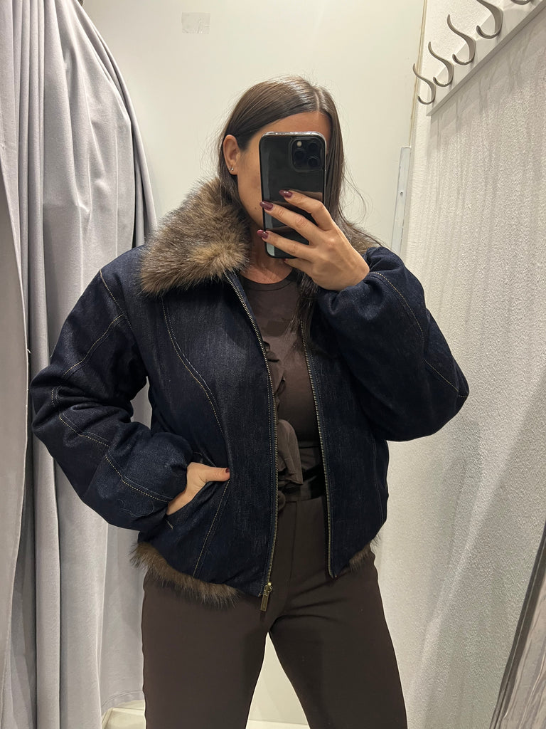 BLK30 ViCOLO•Bomber reversibile jeans e ecopelliccia