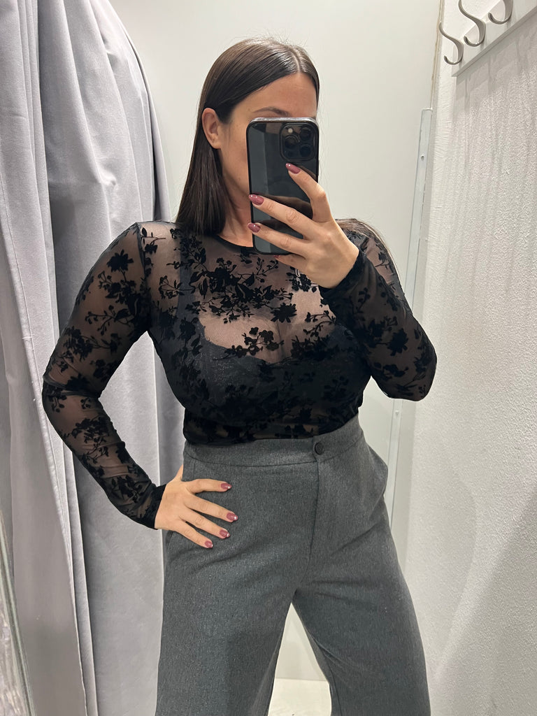 KONTATTO•Maglia tulle velluto Nero