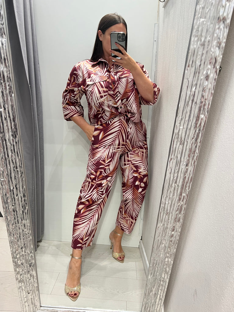 MSS💥ViCOLO•Pantalone basic stampa foglie bordeaux