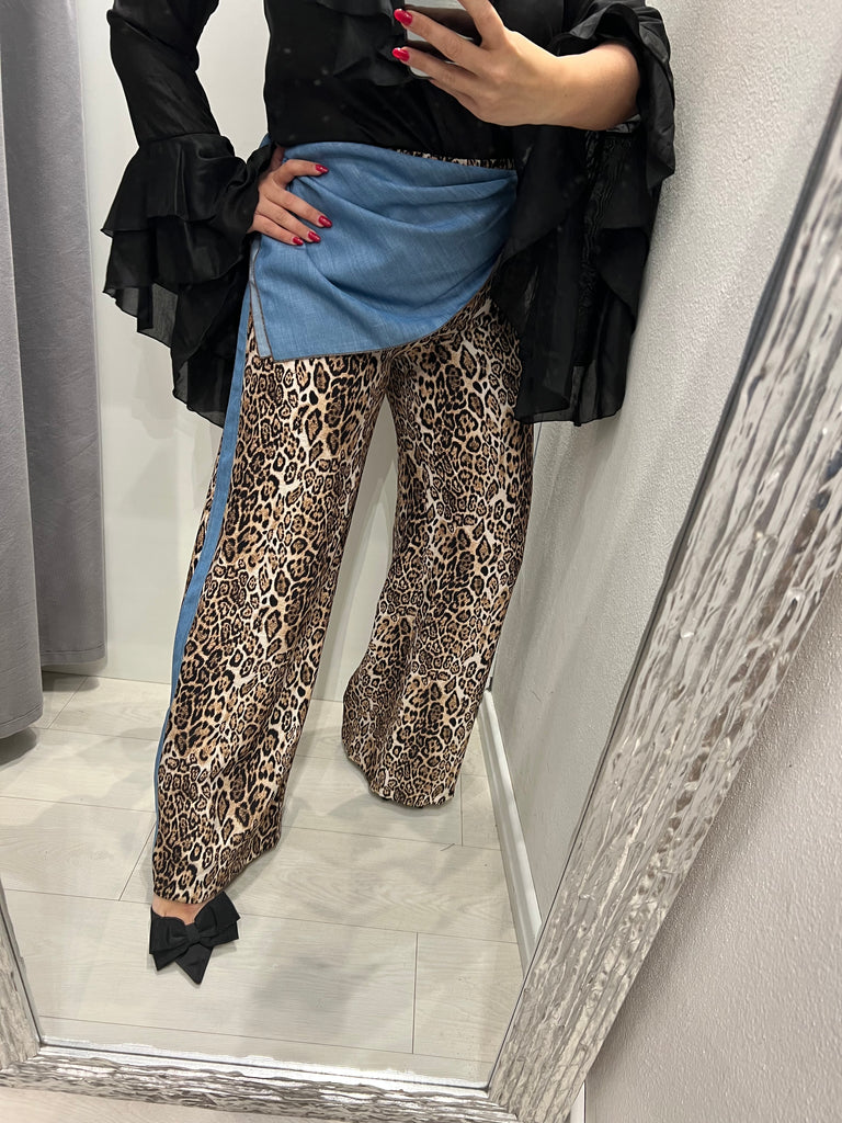 HaveOne•Pantalone maculato banda denim