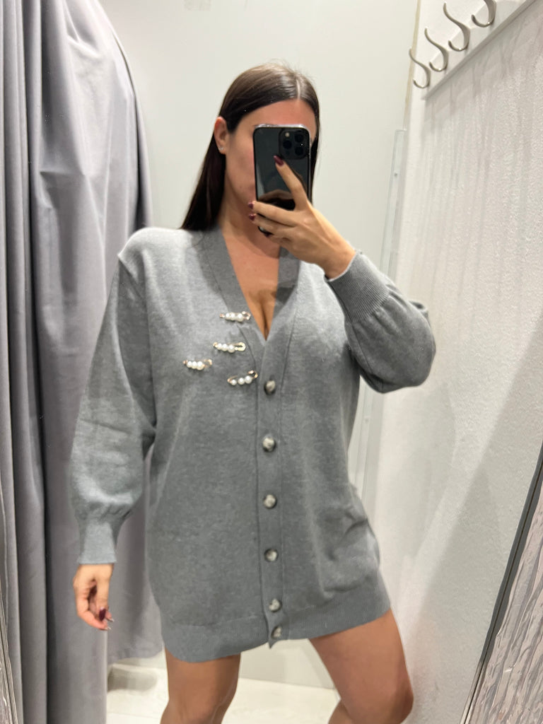 BLK30 ViCOLO•Cardigan abitino ad ovetto con spille perle Grigio