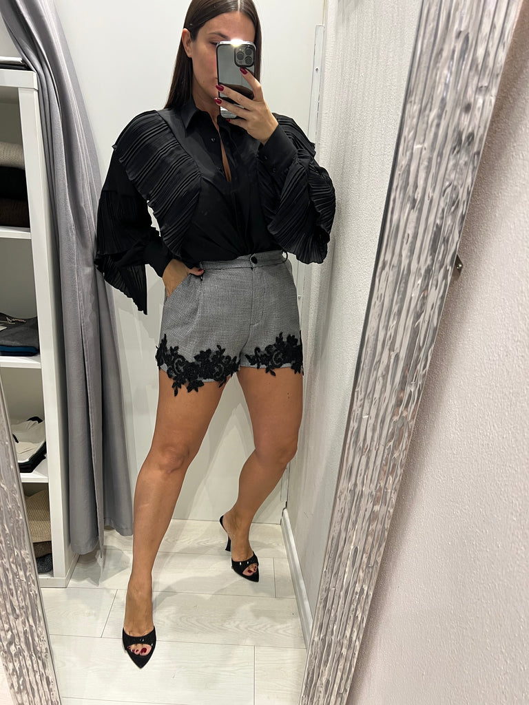 HaveOne•Shorts pied-de-poule ricamo paillettes
