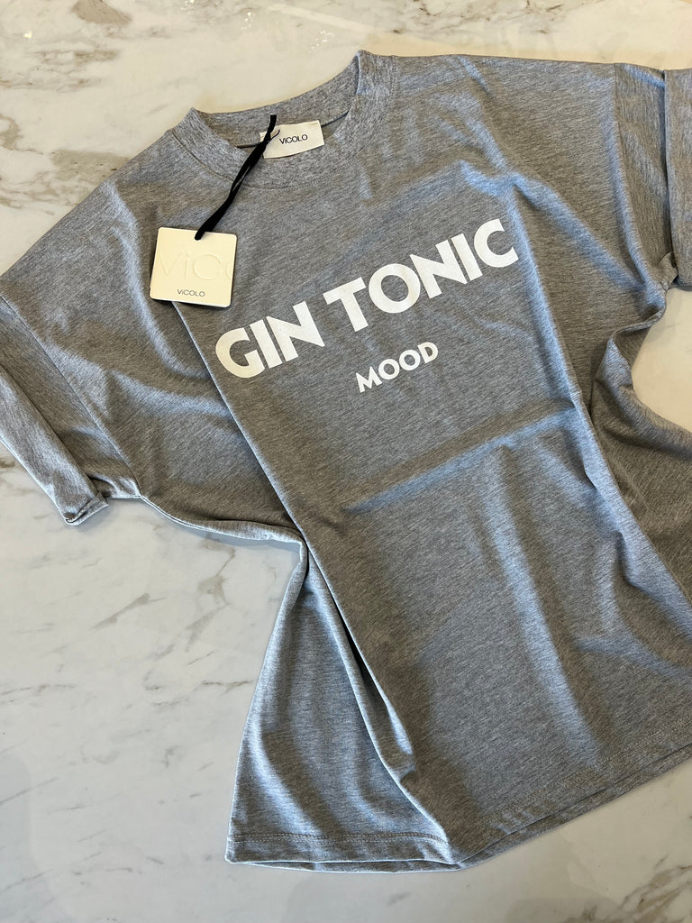 ViCOLO•T-shirt over Gin tonic mood•Grigia con scritta bianca
