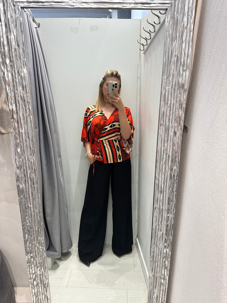 MSS💥HaveOne•Maglia kimono stampa etnica rossa