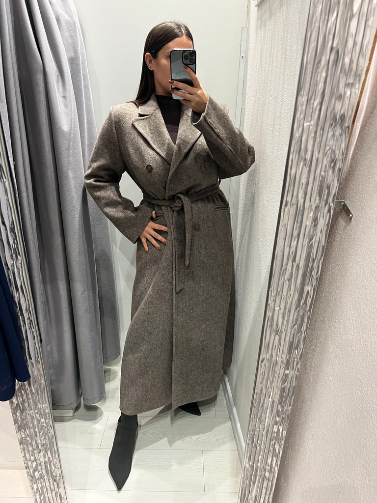 HaveOne•Cappotto doppiopetto con cintura e spacco