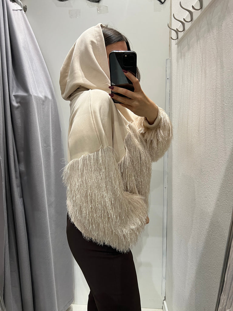 Souvenir•Felpa frange vaniglia con cappuccio