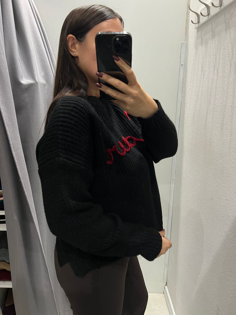 LUMINA•Maglione nero scritta ciniglia Coeur