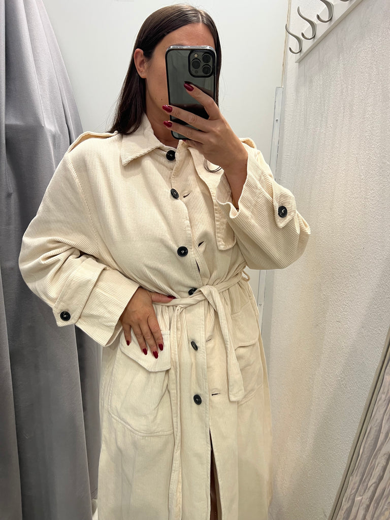 LUMINA•Trench panna a costine di velluto