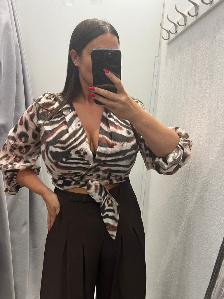 MSS💥HaveOne•Camicia crop stampa animalier fiocco