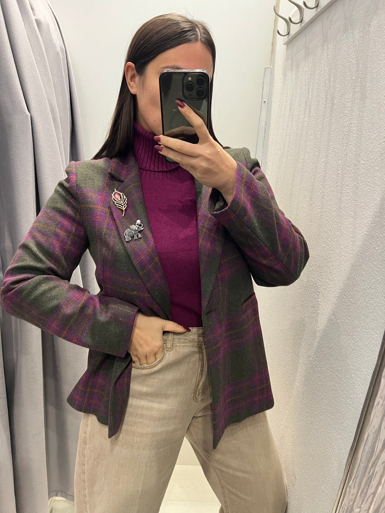 Susy Mix•Giacca lana check militare/viola/zucca