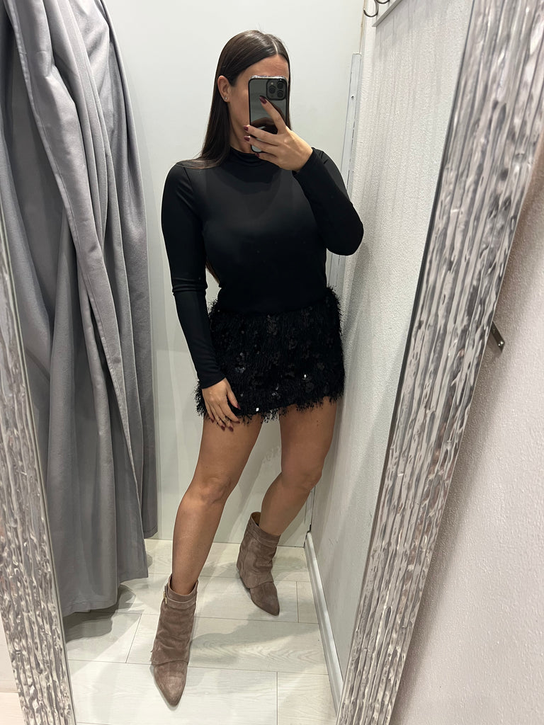 LUMINA•Abitino gonna piumette e paillettes