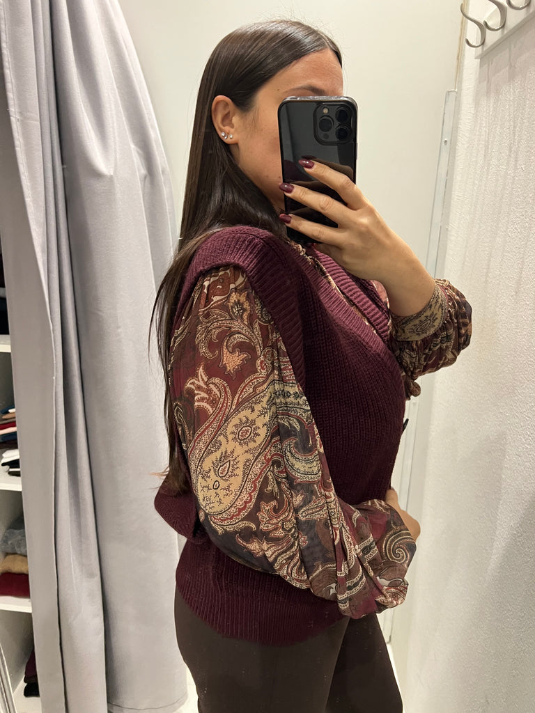 LUMINA•Camicia ampia stampa cashmere bordeaux