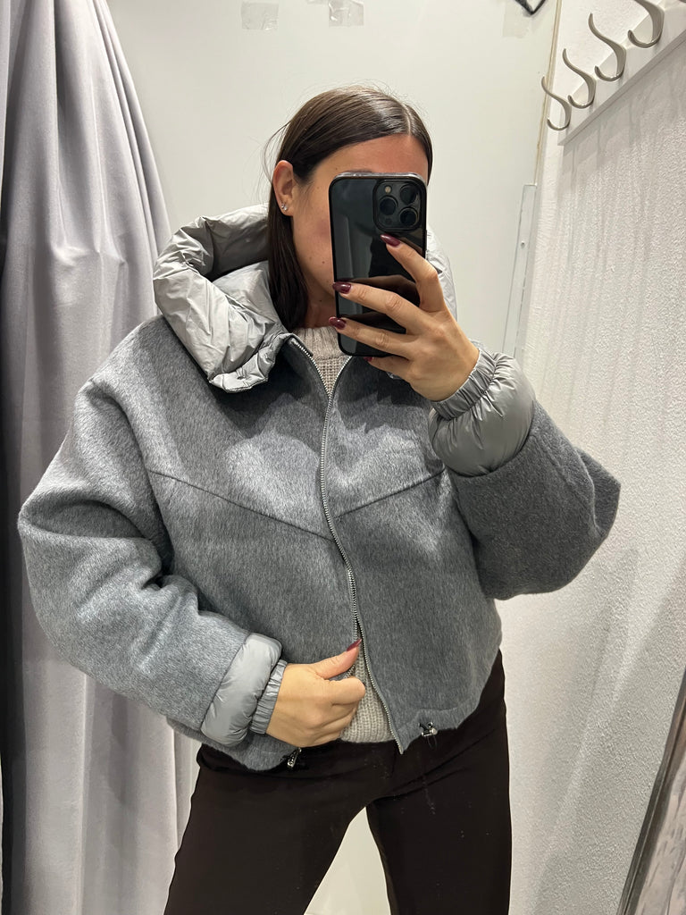 HaveOne•Cappotto bomber grigio inserti piumino