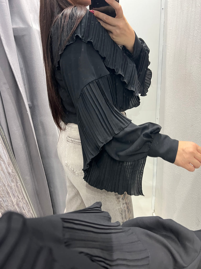 Souvenir•Camicia volant plissè nera