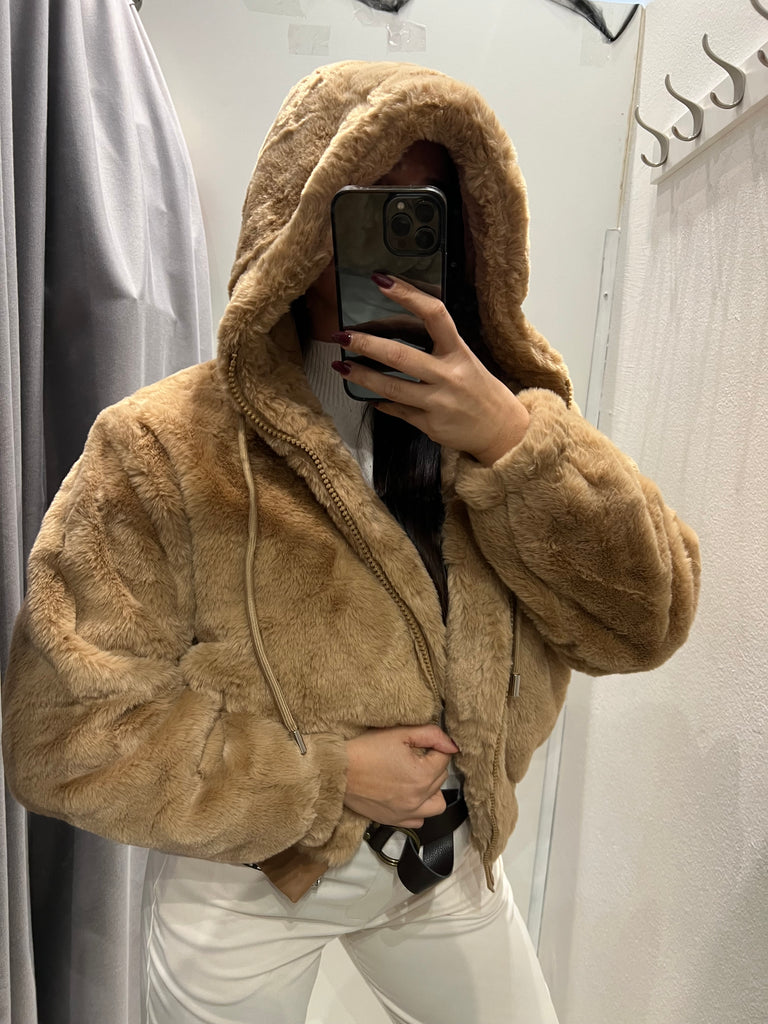 HaveOne•Ecopelliccia con cappuccio•Cammello