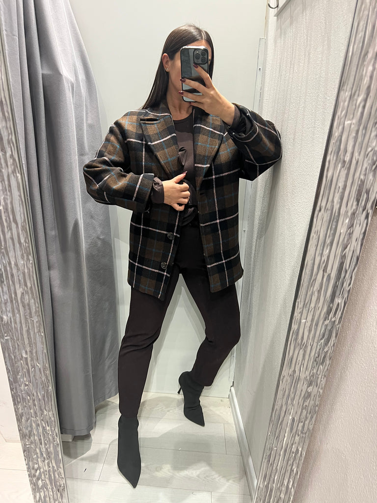 BLK30 IMPERIAL•Giacca cappottino check moro/ottanio/rosa