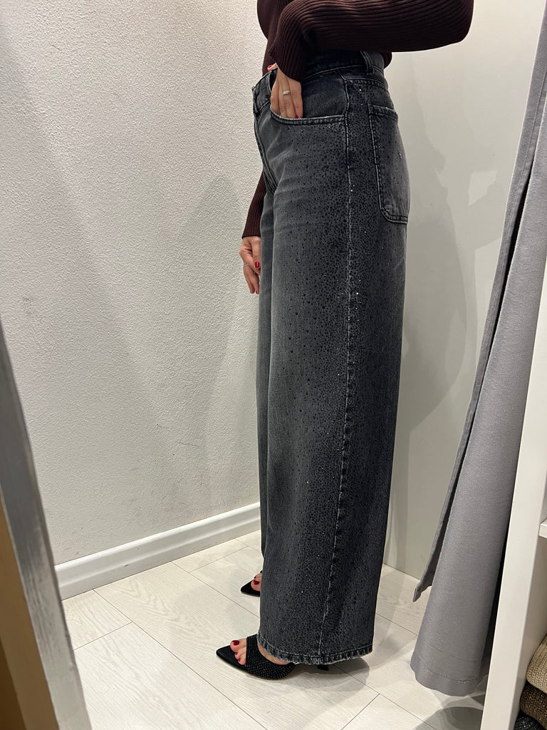 Philia Loft•Jeans palazzo strass neri