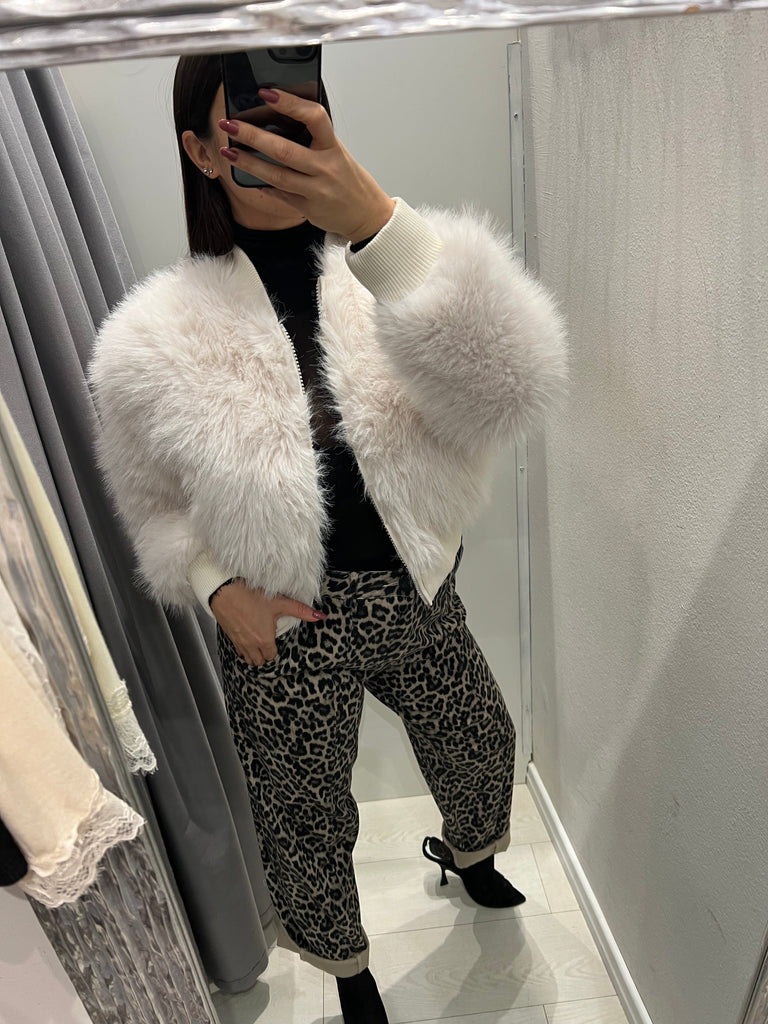 HaveOne•Bomber panna in ecopelliccia con zip