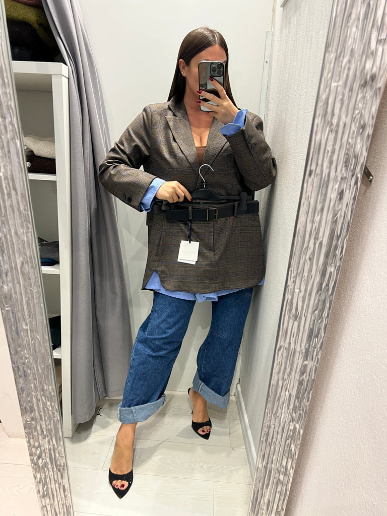 LUMINA• Giacca over riga blu polsini camicia