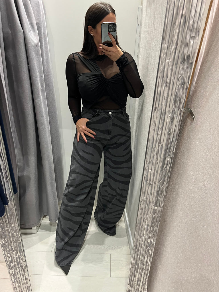 HaveOne•Jeans palazzo zebrato grigio nero