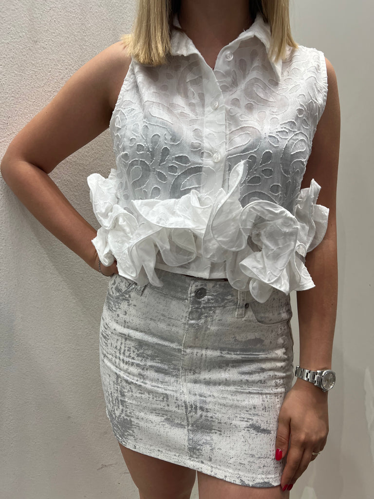 🚨ViCOLO•Gonna jeans Plume spalmato argento