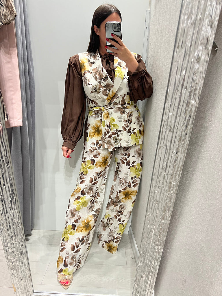 MSS💥ViCOLO•Gilet floreale misto lino con fusciacca