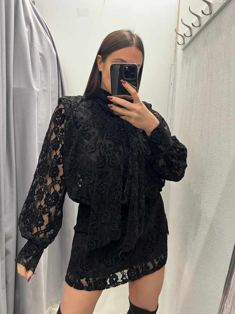 LUMINA•Abitino nero pizzo velluto