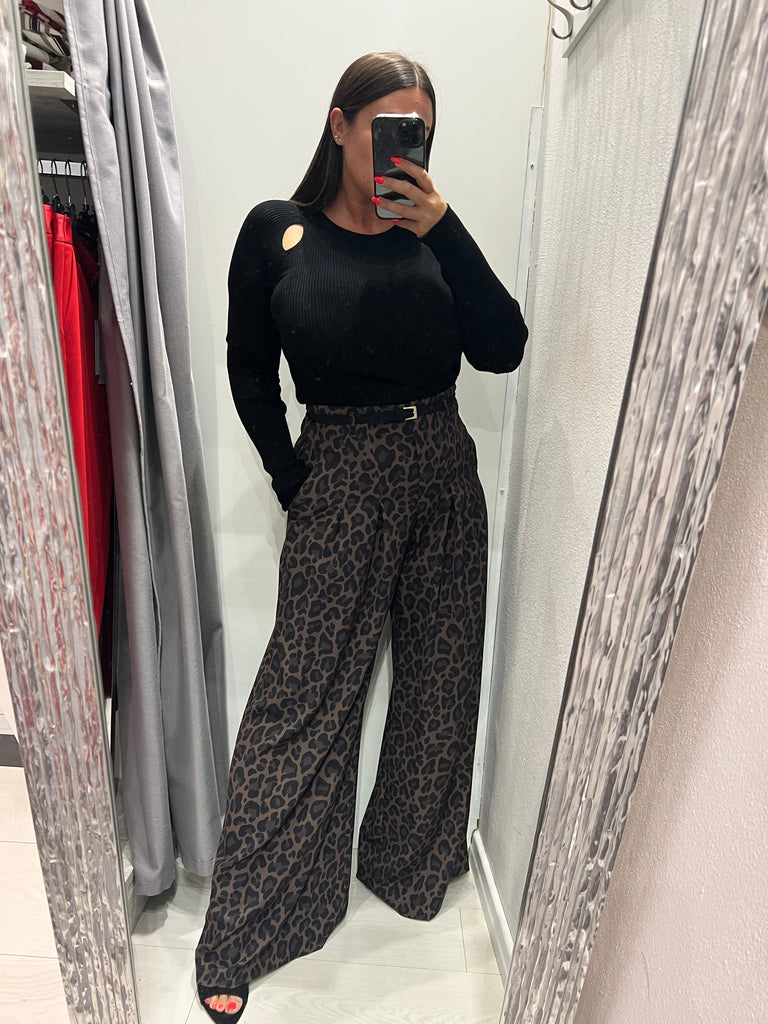IMPERIAL•Pantalone best palazzo maculato con cinturino nero