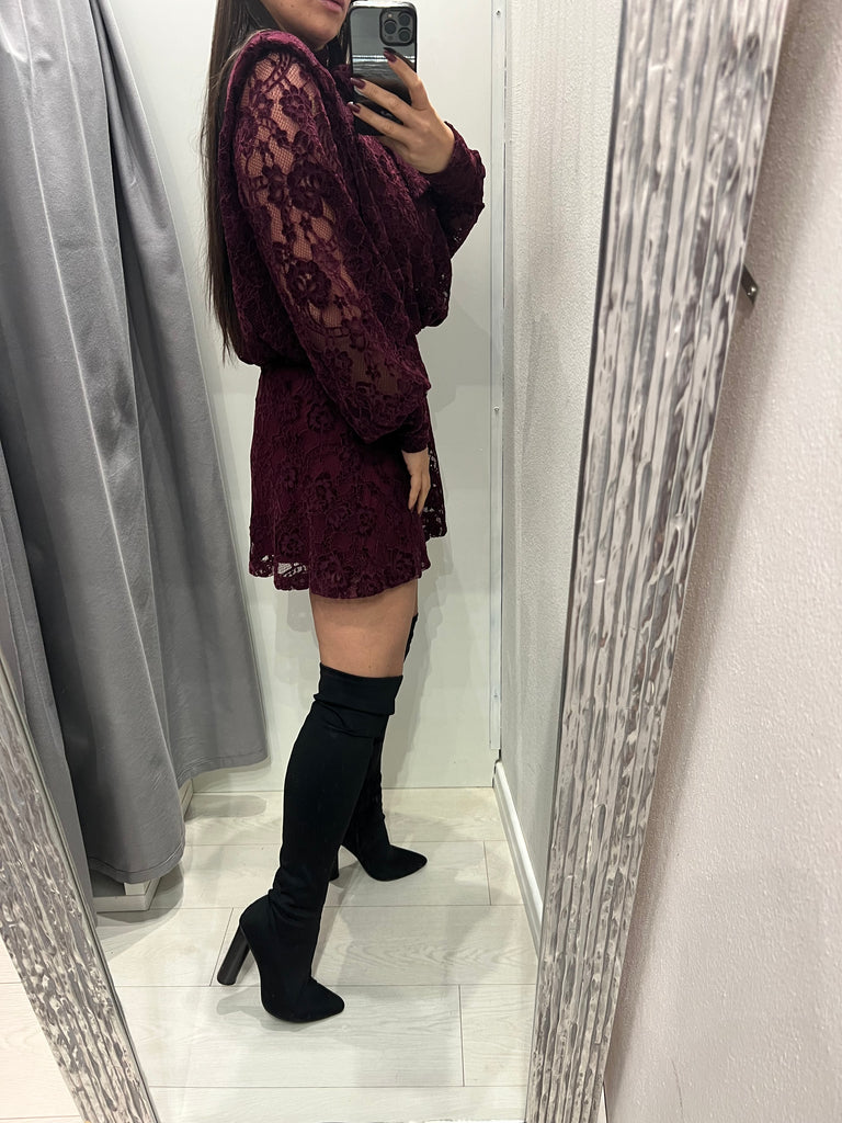 LUMINA•Abitino bordeaux pizzo velluto