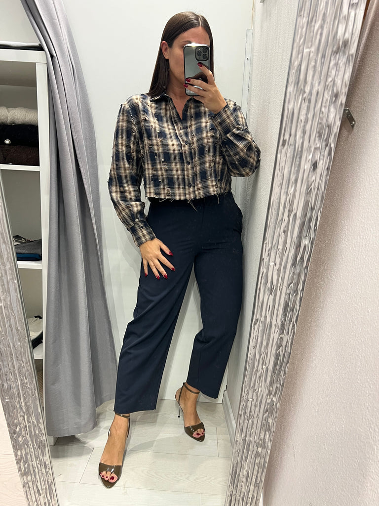 ViCOLO•Camicia crop flanella rotture e strass