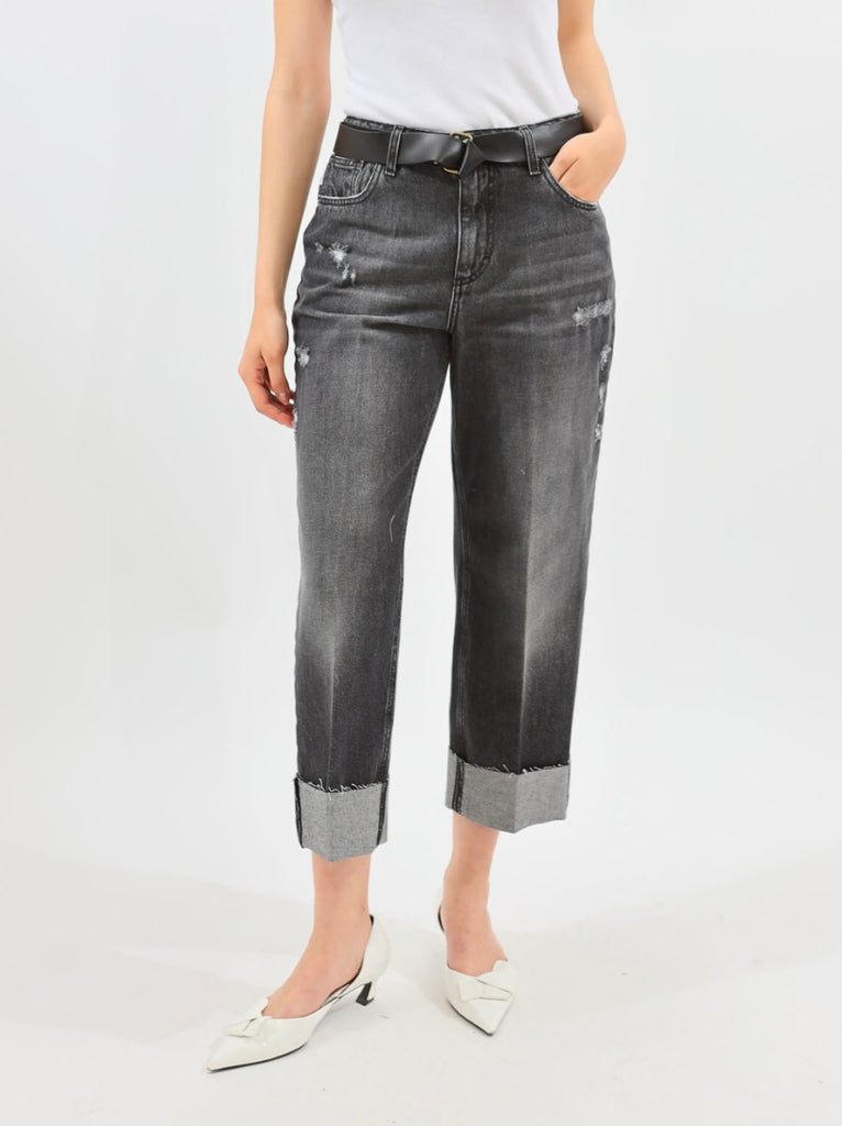 HaveOne•Jeans Mandy nero slavato con rotture