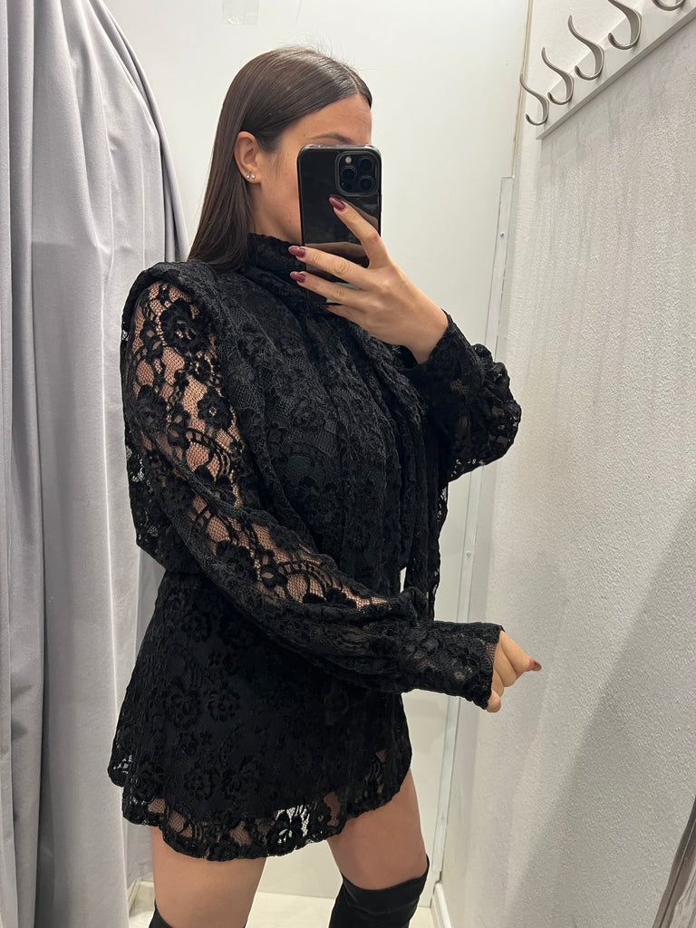 LUMINA•Abitino nero pizzo velluto