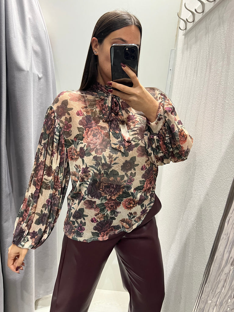 LUMINA•Camicia ampia stampa floreale base beige