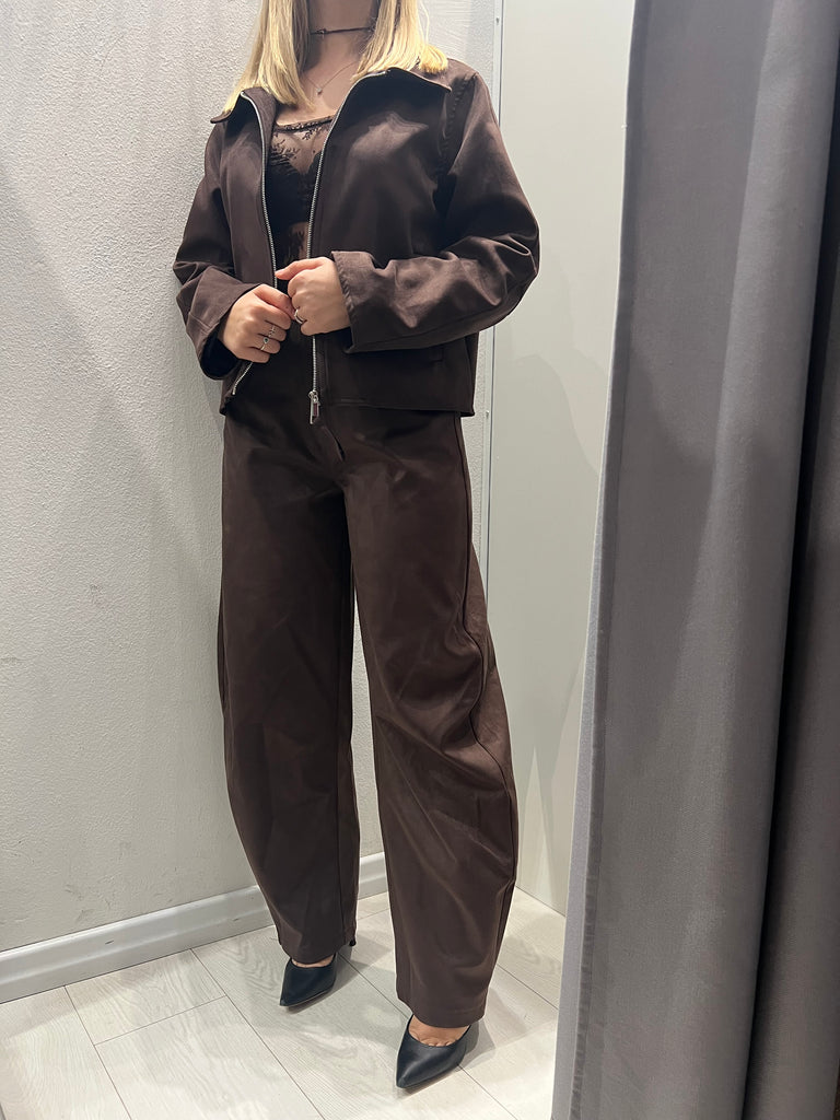 LUMINA•Pantalone scamosciato moro