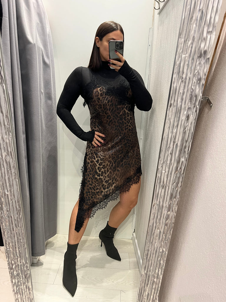 BLK30 LUMINA•Abitino maculato asimmetrico paillettes con pizzo