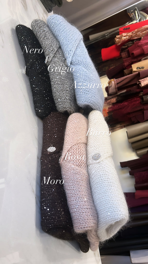 Angela Davis•Cardigan micropailletes bottoni gioiello•Più colori