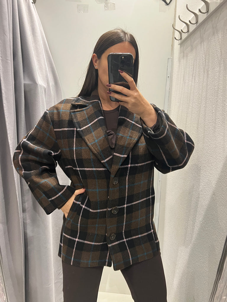 BLK30 IMPERIAL•Giacca cappottino check moro/ottanio/rosa