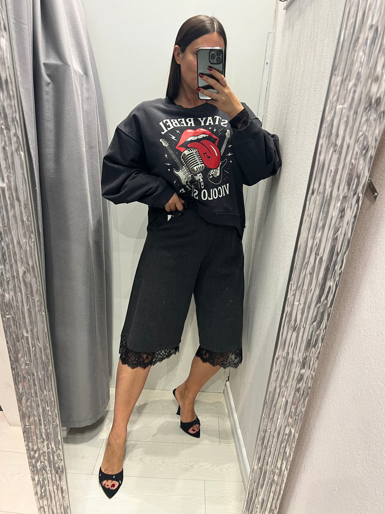 LUMINA•Bermuda antracite con pizzo nero
