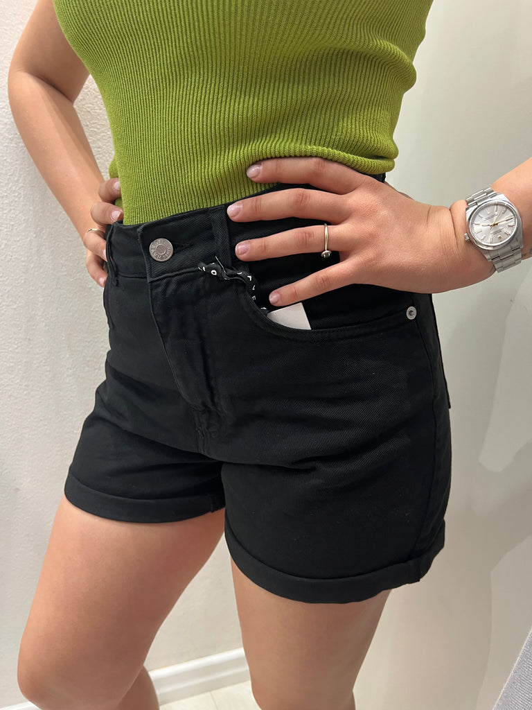 MSS💥HaveOne•Shorts in jeans con risvolto•Nero