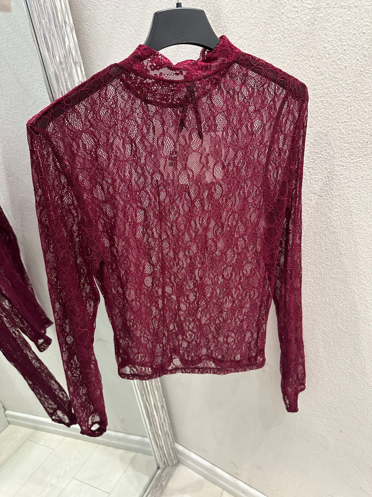 LUMINA•Maglia lupetto pizzo bordeaux