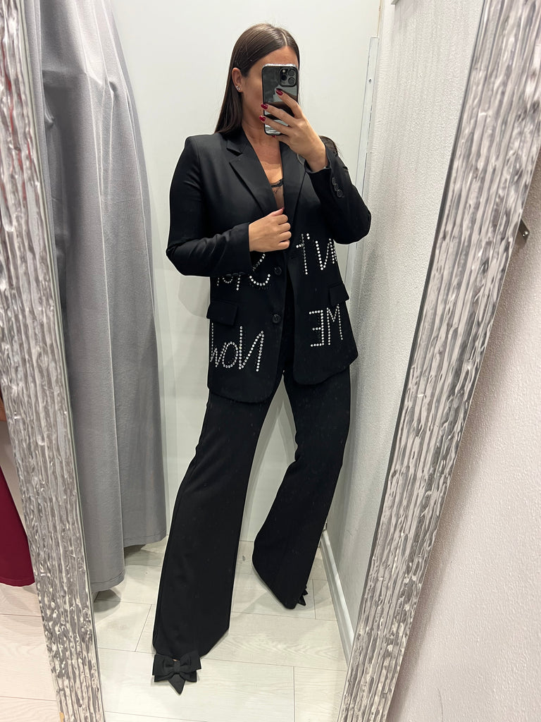 IMPERIAL•Pantalone flare nero con inserto in raso