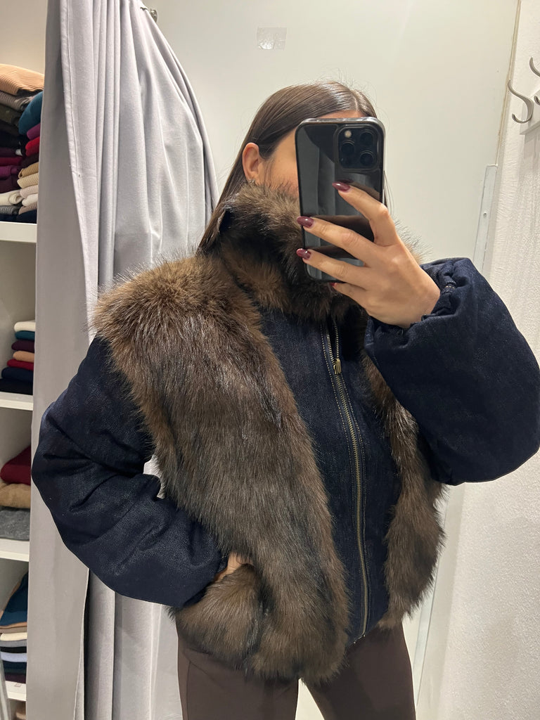 BLK30 ViCOLO•Bomber reversibile jeans e ecopelliccia