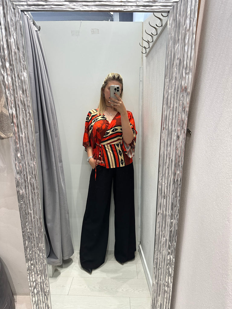 MSS💥HaveOne•Maglia kimono stampa etnica rossa